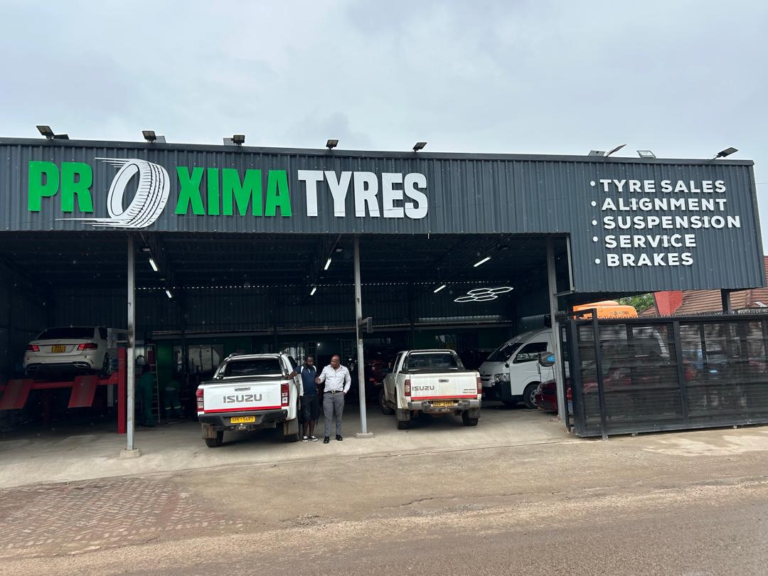 Proxima Tyres storefront visible from the road in Harare